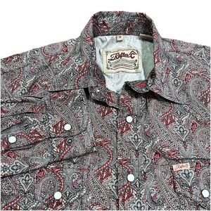 Rafter C Shirt Mens Medium M Red Paisley Western Pearl Snap Cowboy Long Sleeve